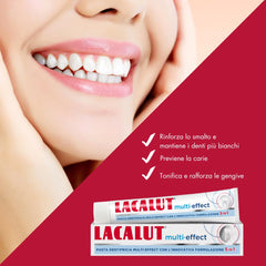 Illustration of enamel reinforcement and healthy gums with Lacalut Multi Effect