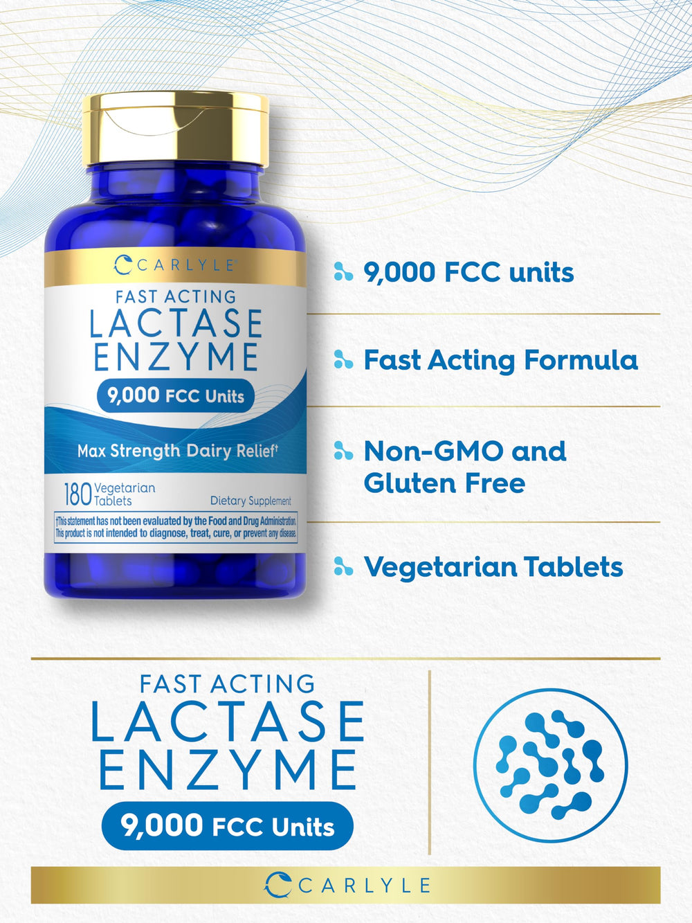 Close-up of Lactase enzyme 9000 FCC tablet