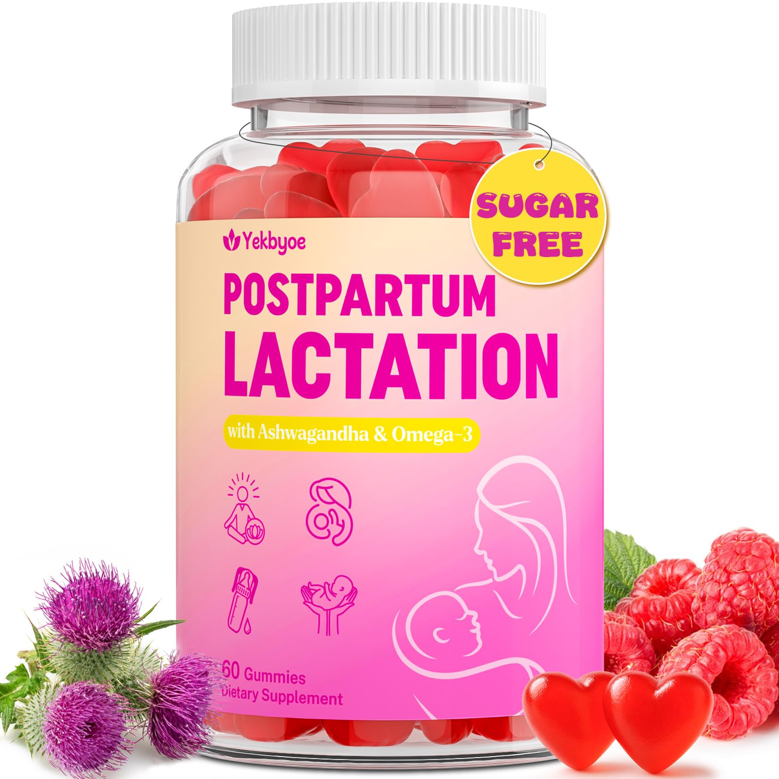 Front view of Lactation Supplement Gummies bottle - 60 counts