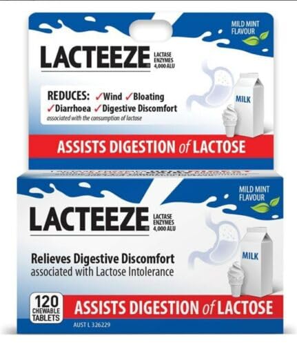 Front view of Lacteeze Extra Strength 4000 ALU bottle with pill case