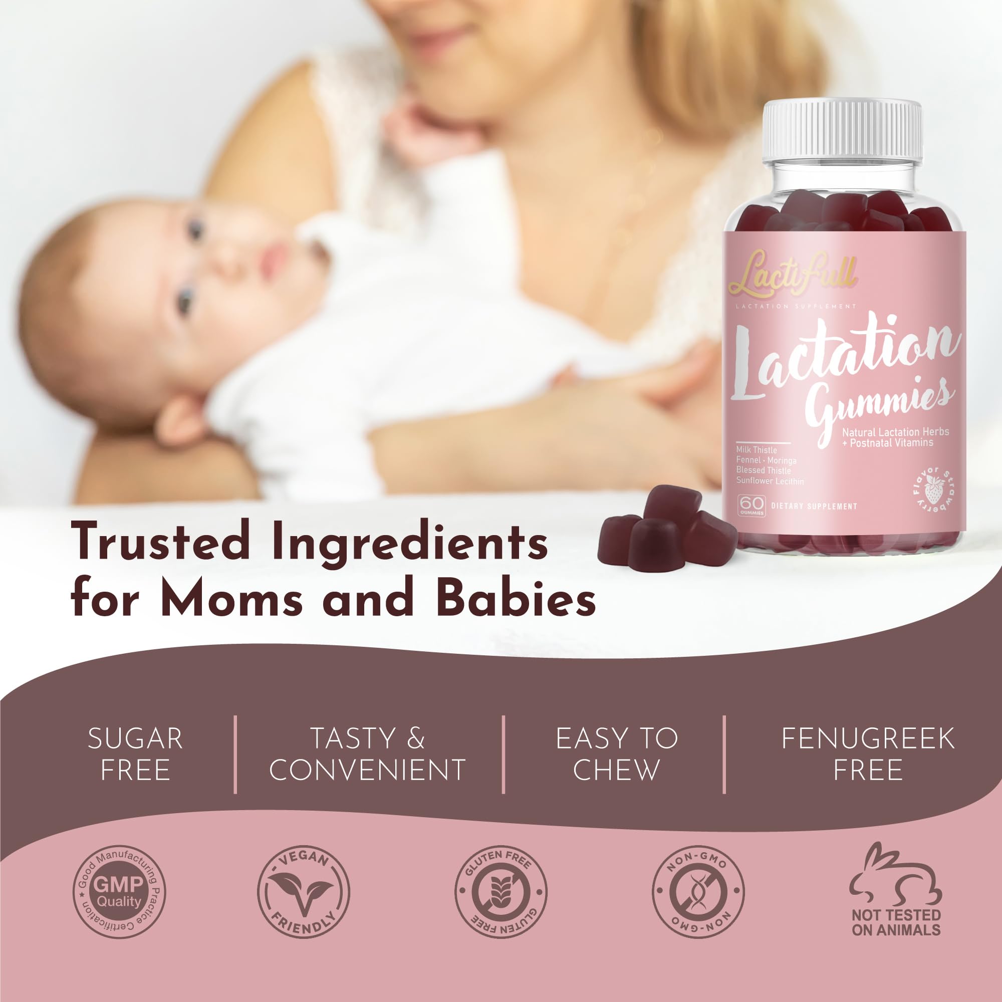 Ingredients shown for LactiFull: Milk Thistle, Fennel, Moringa, Blessed Thistle