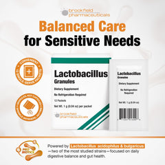 Close-up of Lactobacillus acidophilus and bulgaricus probiotic powder packets