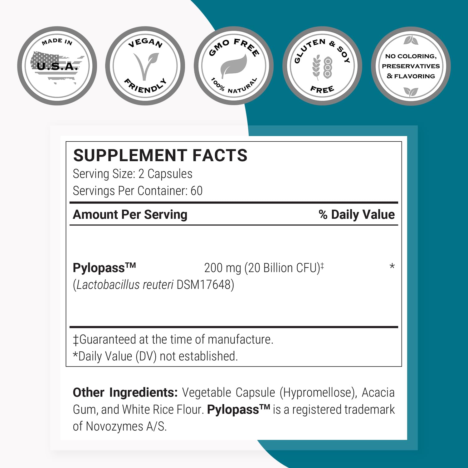 Close-up of capsules with ingredients for the H. Pylori Formula