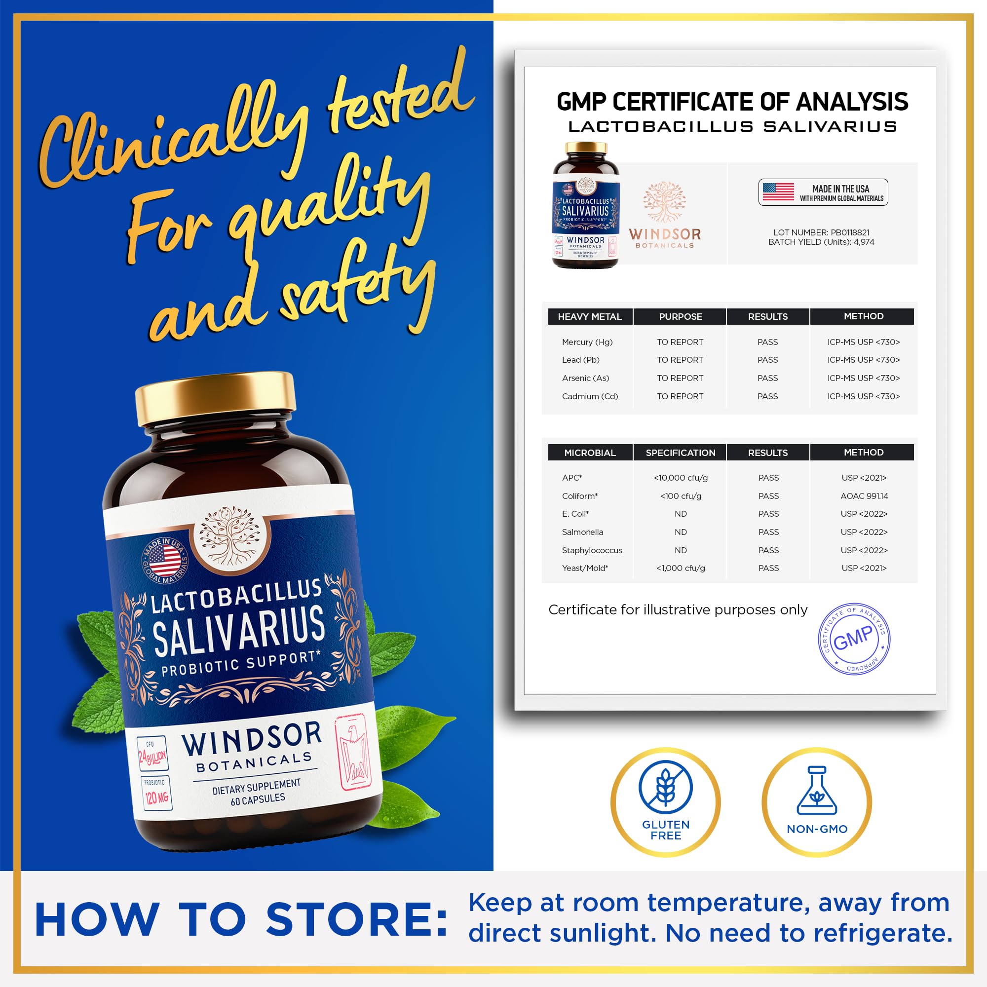 Vegetarian, non-GMO, gluten-free probiotic label