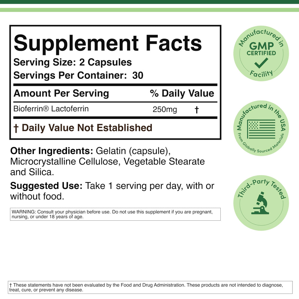Capsule close-up showing 250mg per serving