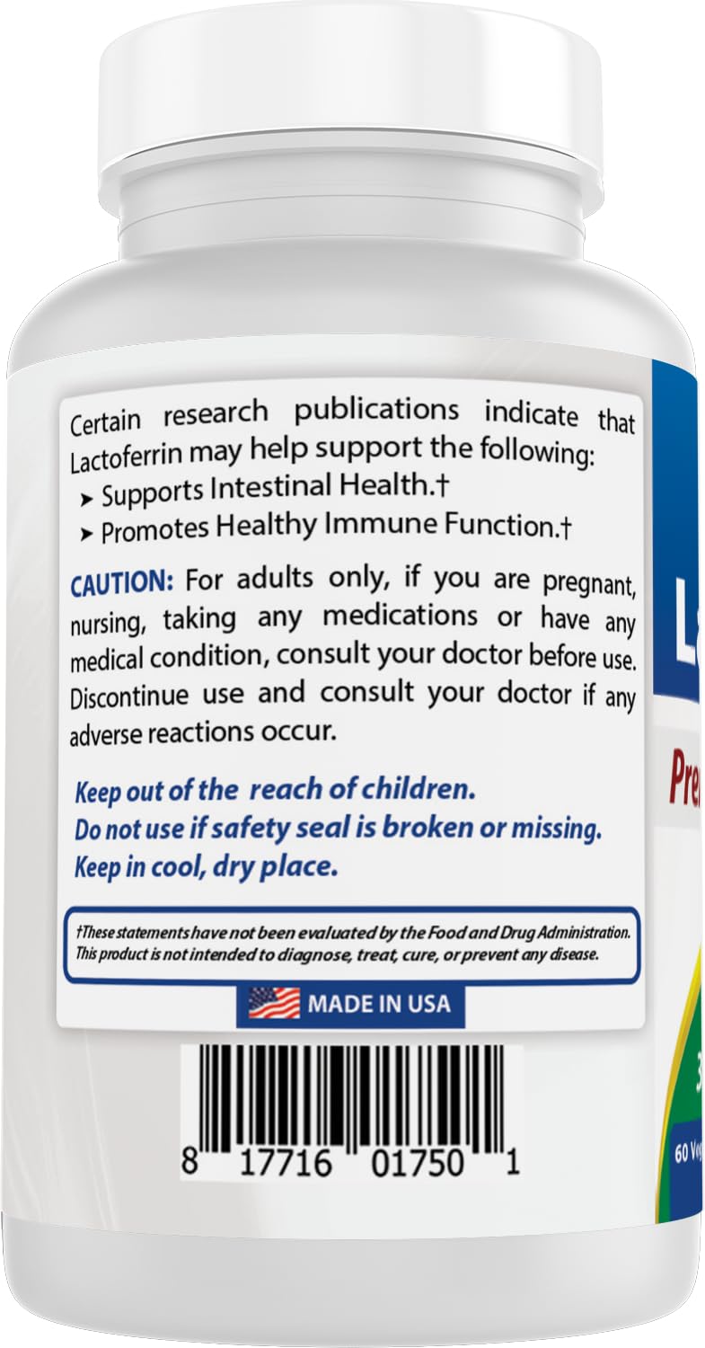 Packaging and barcode details of Best Naturals Lactoferrin bottle