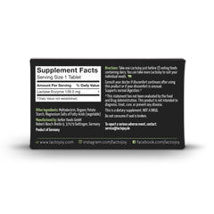 Close-up of 14,500 FCC lactase dosage label