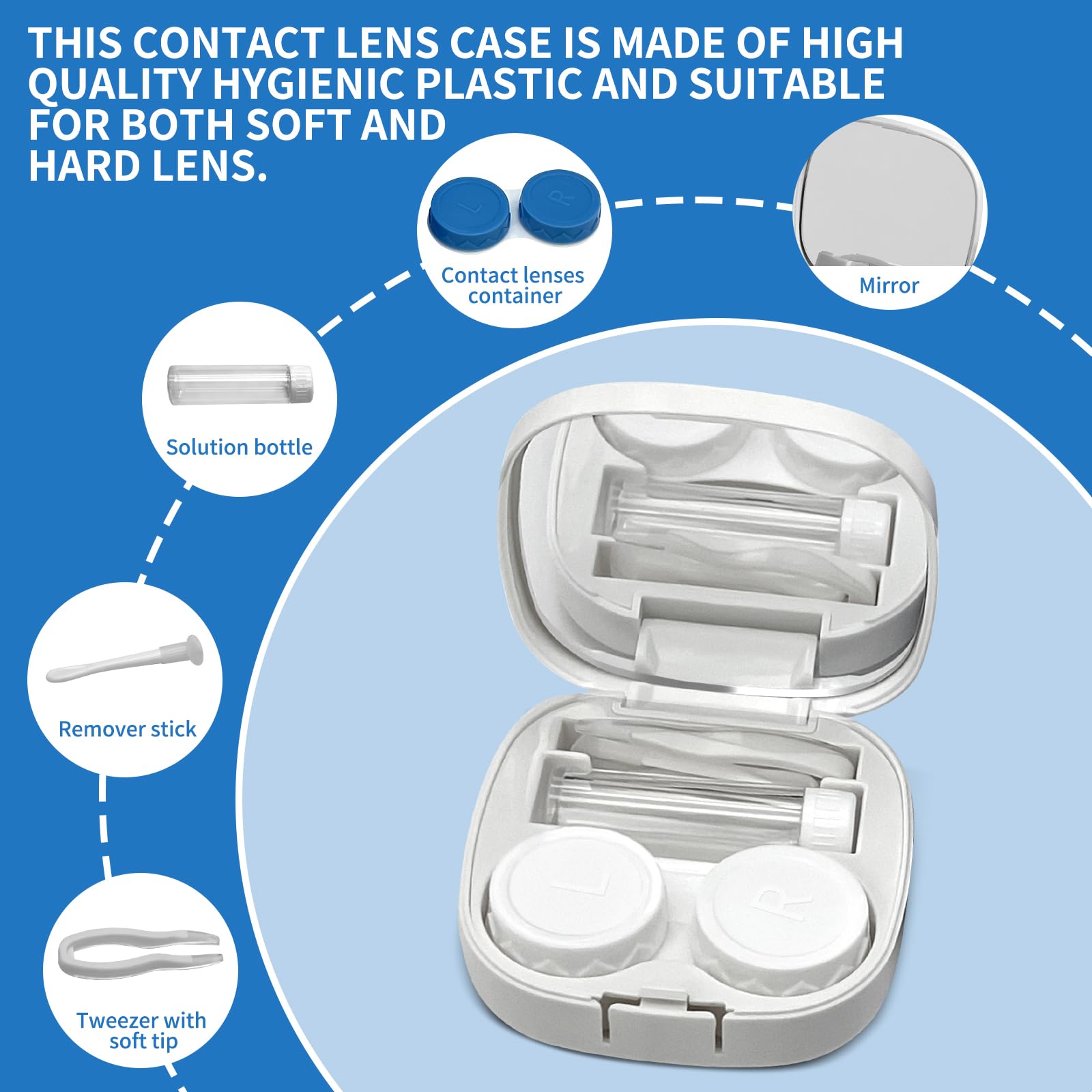 Built-in mirror, contact lens applicator and remover tools for LADYPONYCSC case