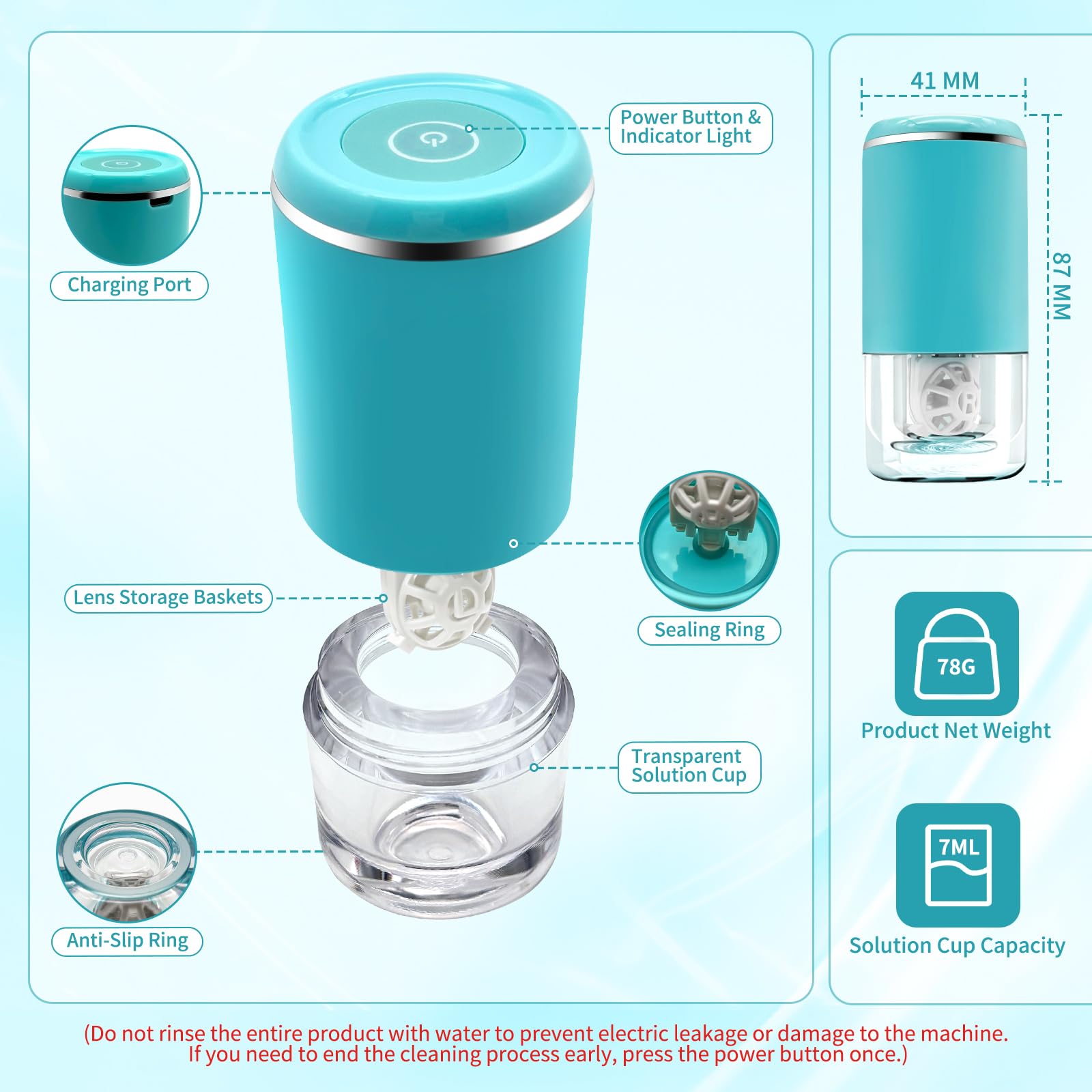 Blue LADYPONYCSC contact lens cleaner side view