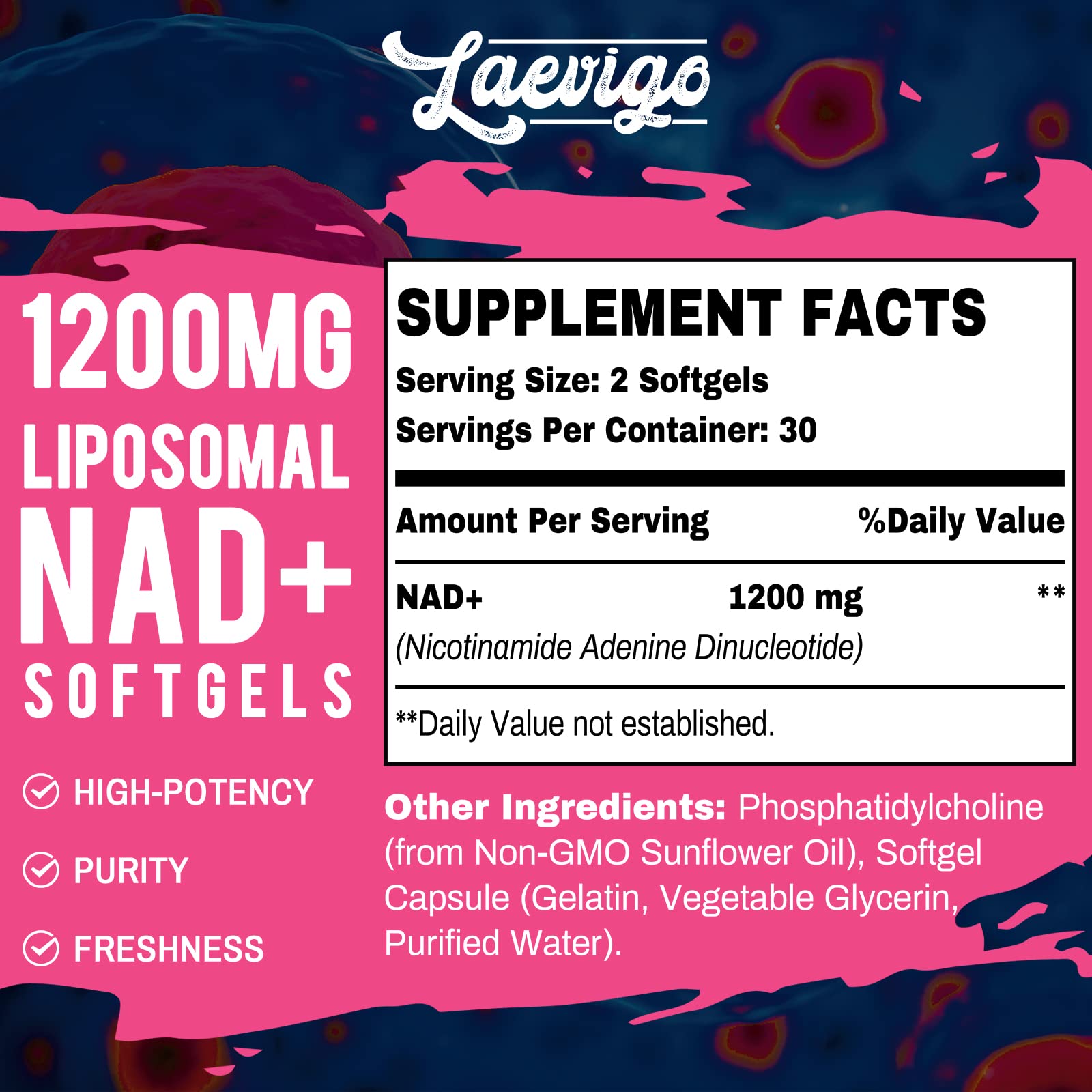 Laevigo Liposomal NAD+ 1200mg bottle close-up
