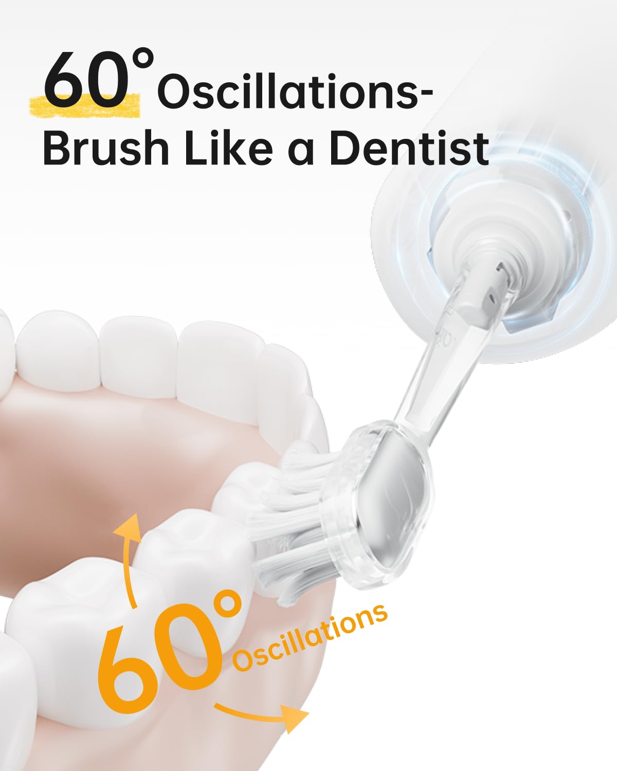Close up of 60° oscillation technology for deep cleaning