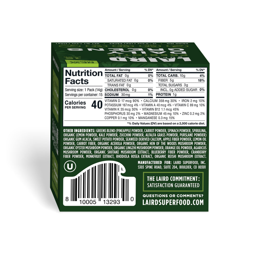 Single-serve Daily Greens sachet being opened