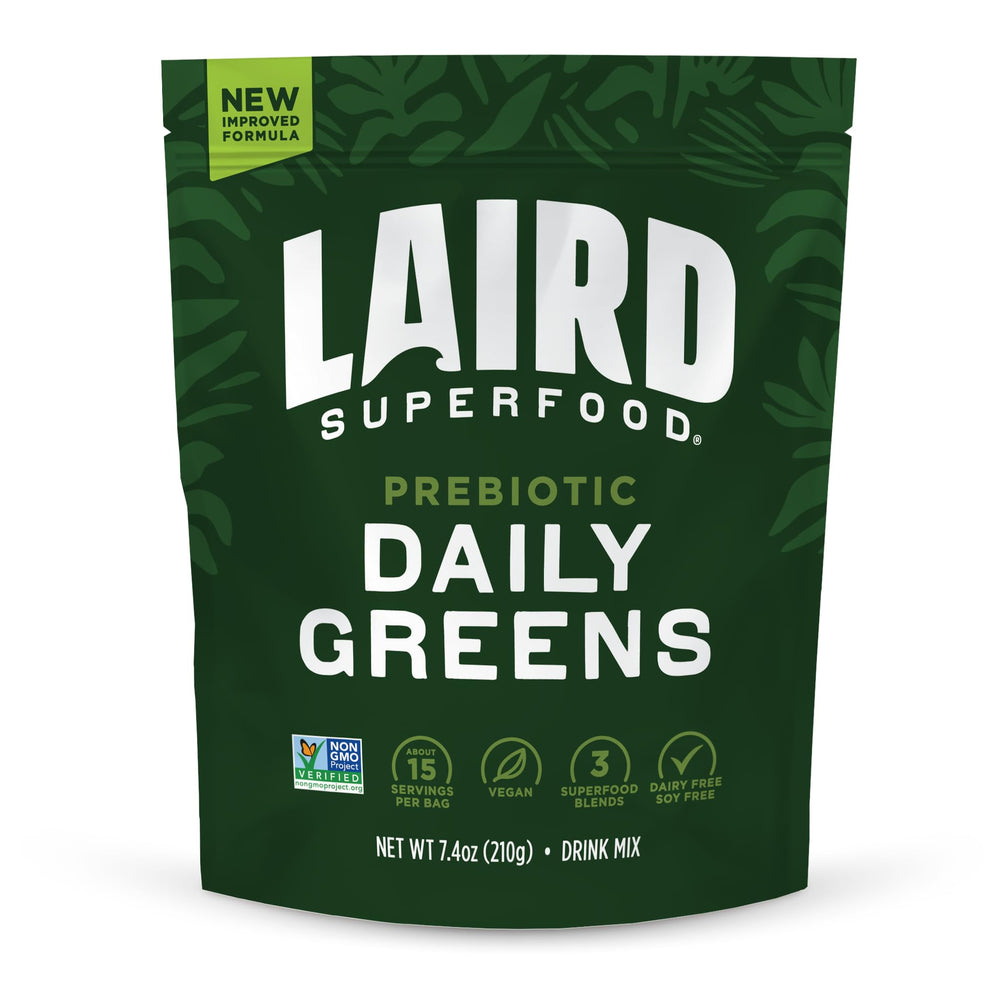 Front view of Laird Superfood Prebiotic Daily Greens Powder in a 7.8 oz bag