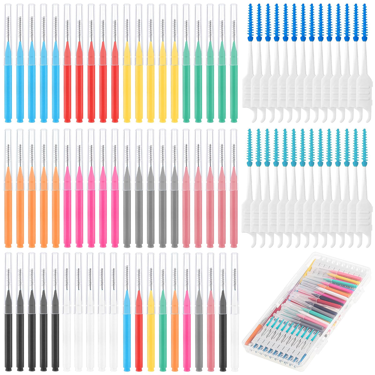 Braces flossers kit with 5 straight toothbrushes in 11 colors and silicone toothpicks