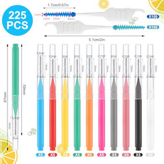 Interdental brushes in 10 sizes and 11 colors with transparent storage box