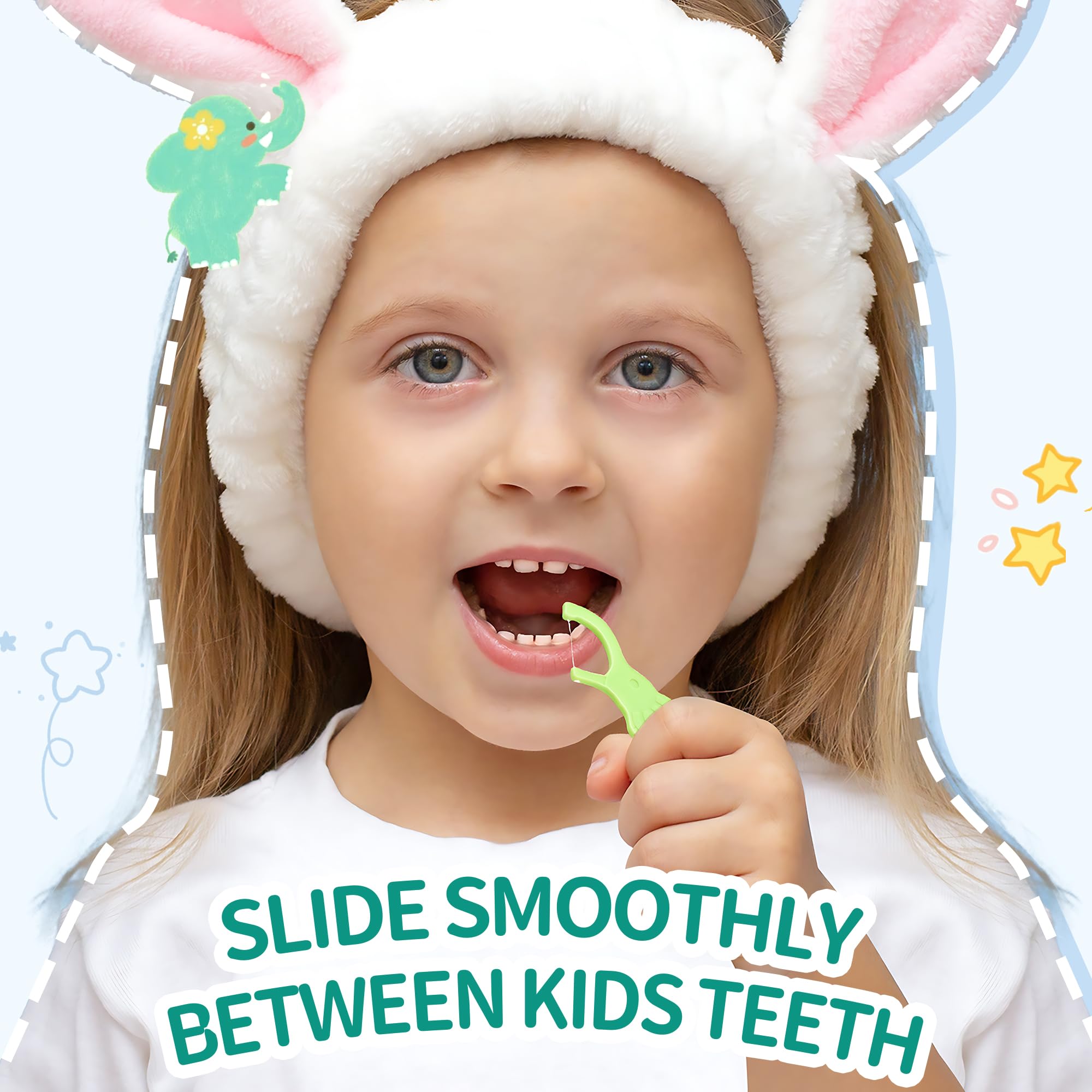 Corn starch-based biodegradable kids flossers, BPA-free and fluoride-free