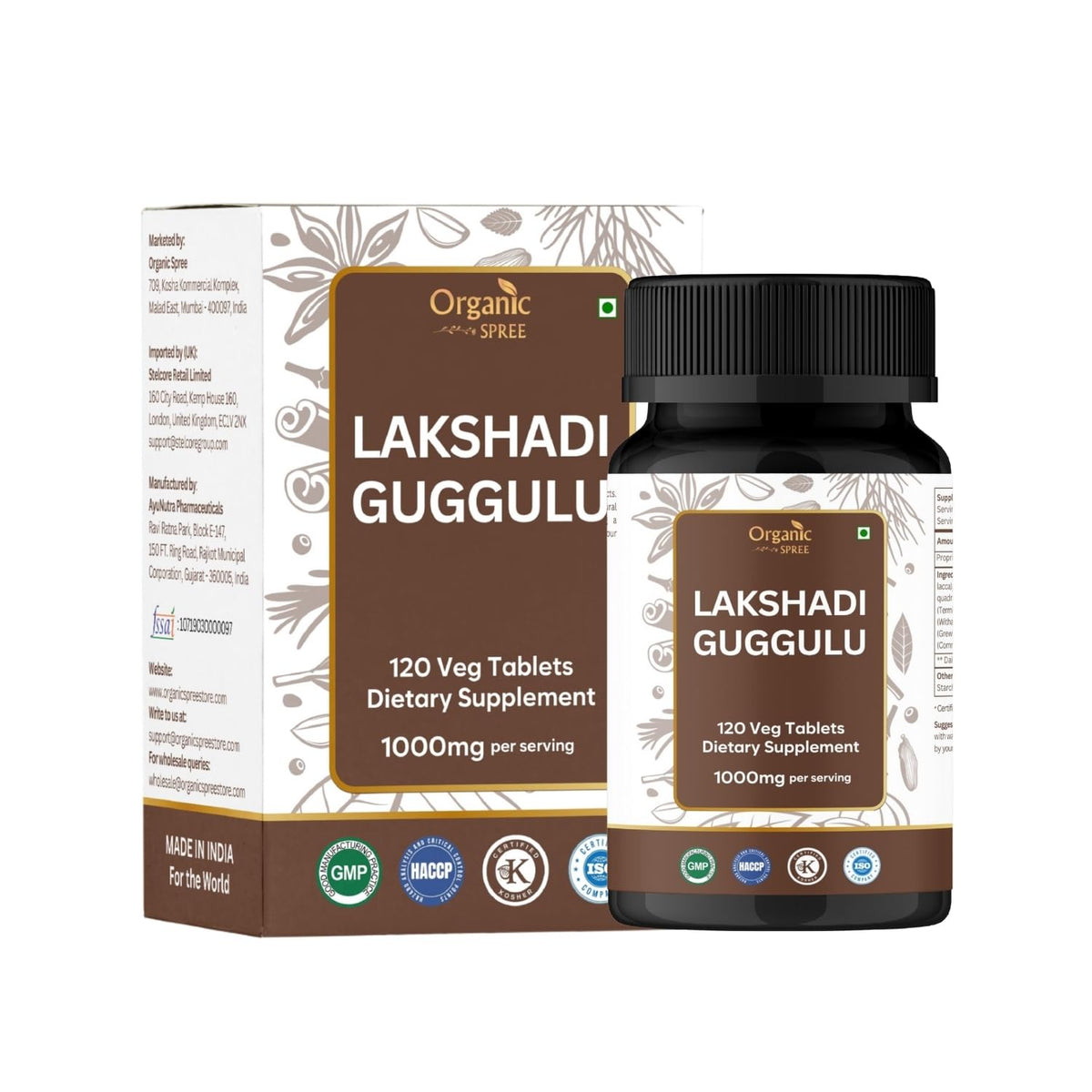 Organic Spree Lakshadi Guggulu 120 tablets bottle front view