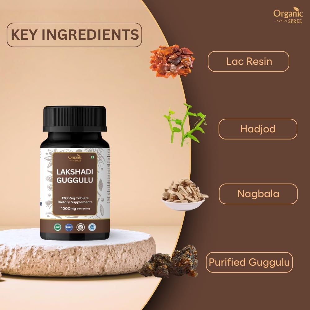 Lakshadi Guggulu bottle label close-up showing Organic Spree branding
