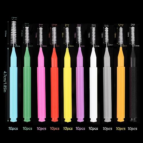 Six sizes of interdental floss picks for braces in assorted colors