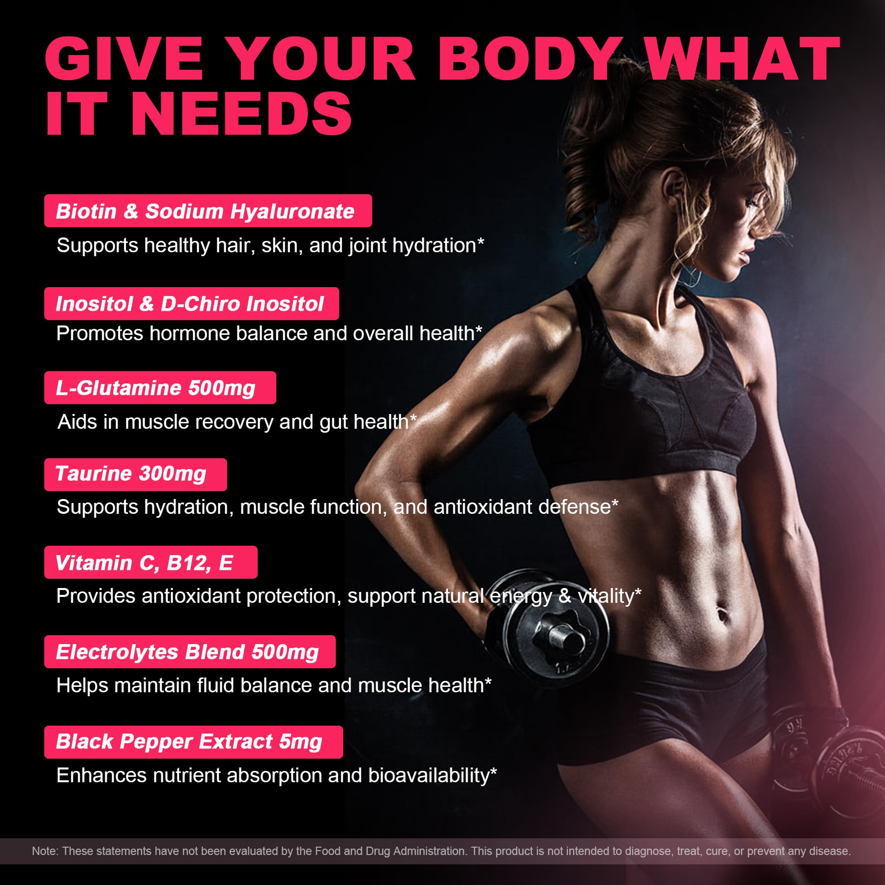 LanranBee Creatine for Women Gummies infographic-style ingredients including collagen and hyaluronic acid.