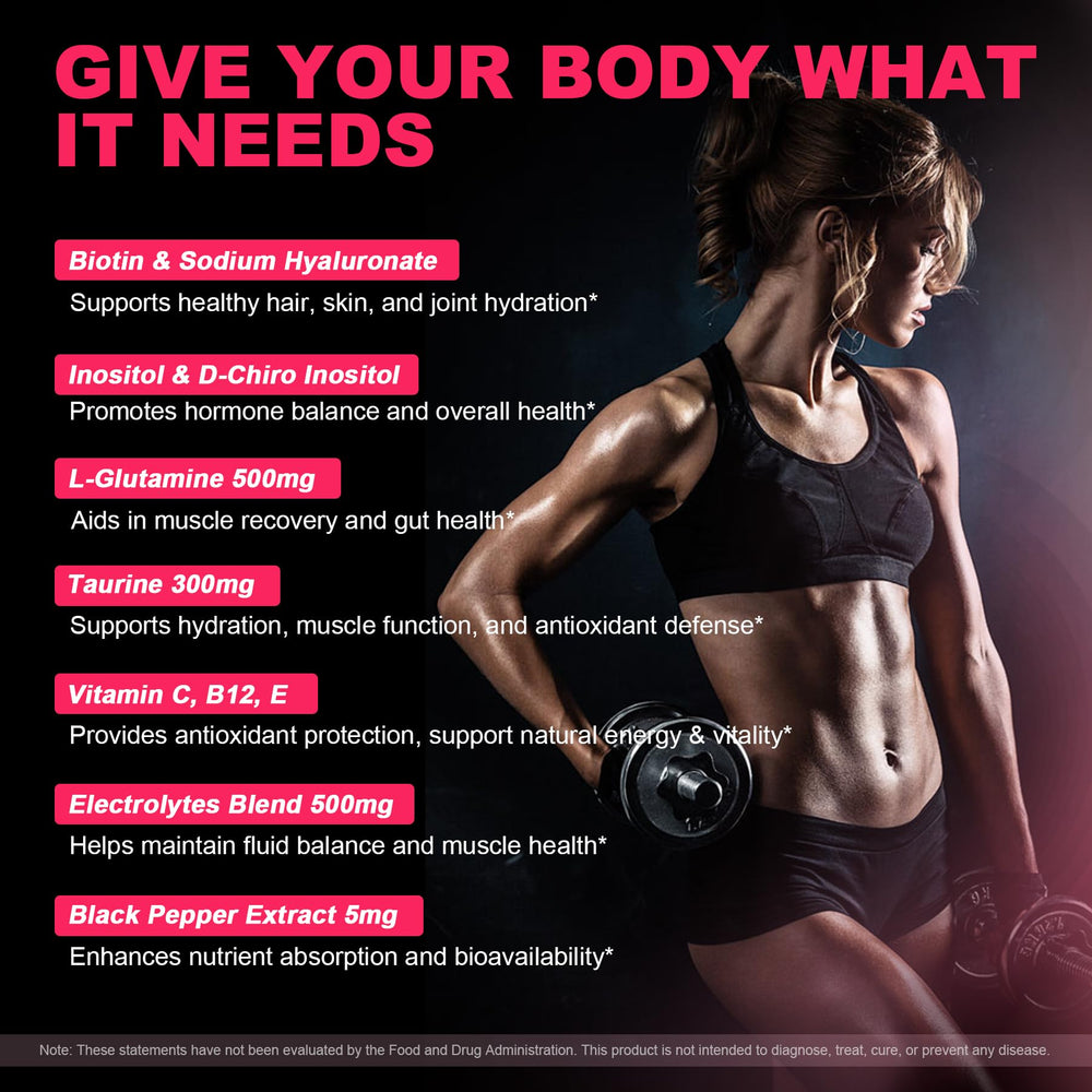 LanranBee Creatine for Women Gummies infographic-style ingredients including collagen and hyaluronic acid.