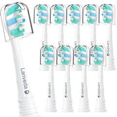 Lanveda 10-pack replacement toothbrush heads for Philips Sonicare 4100/6100 in white, front view