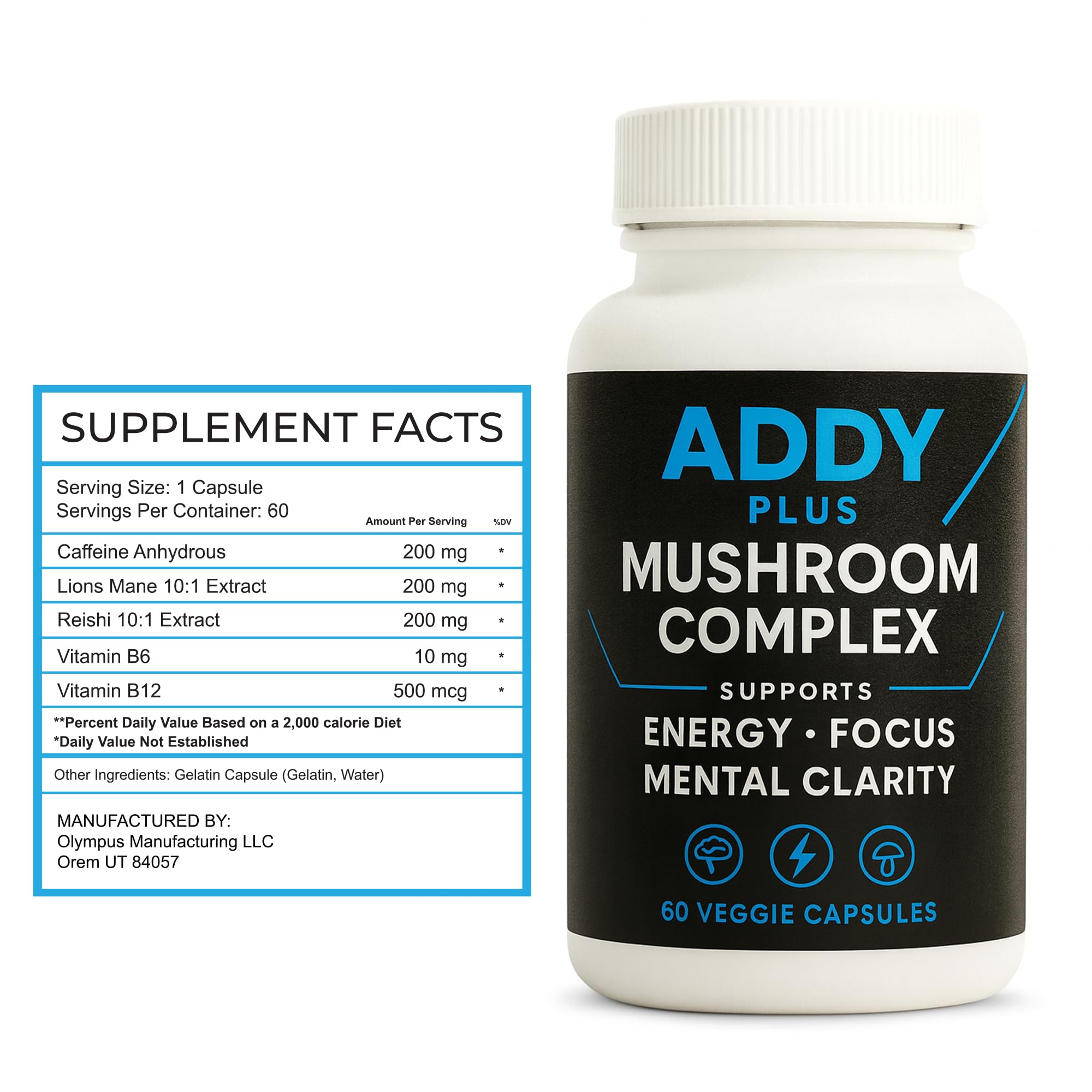 Laré Naturals packaging box for Addy Plus Mushroom Complex