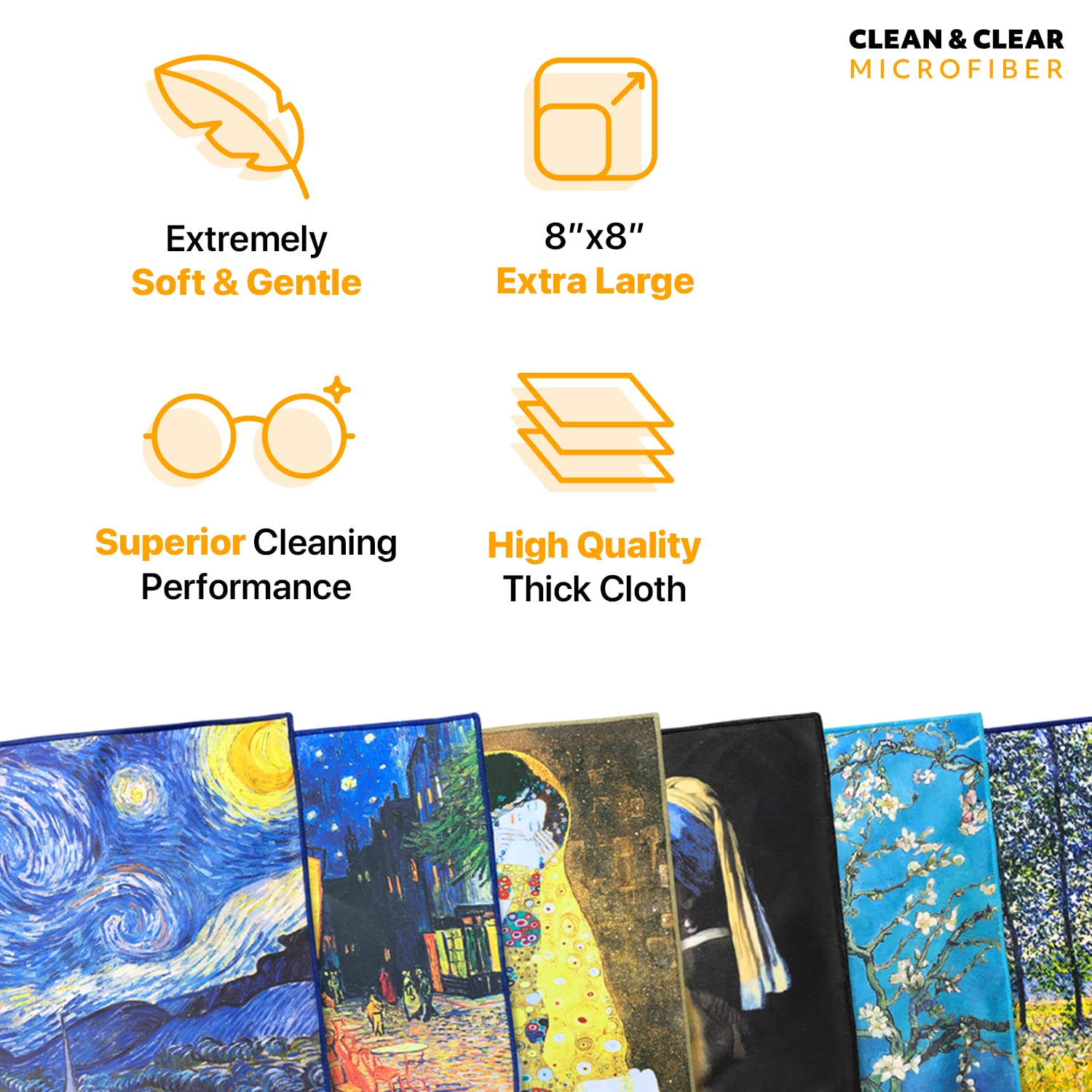 Classic art prints on microfiber cleaning cloth