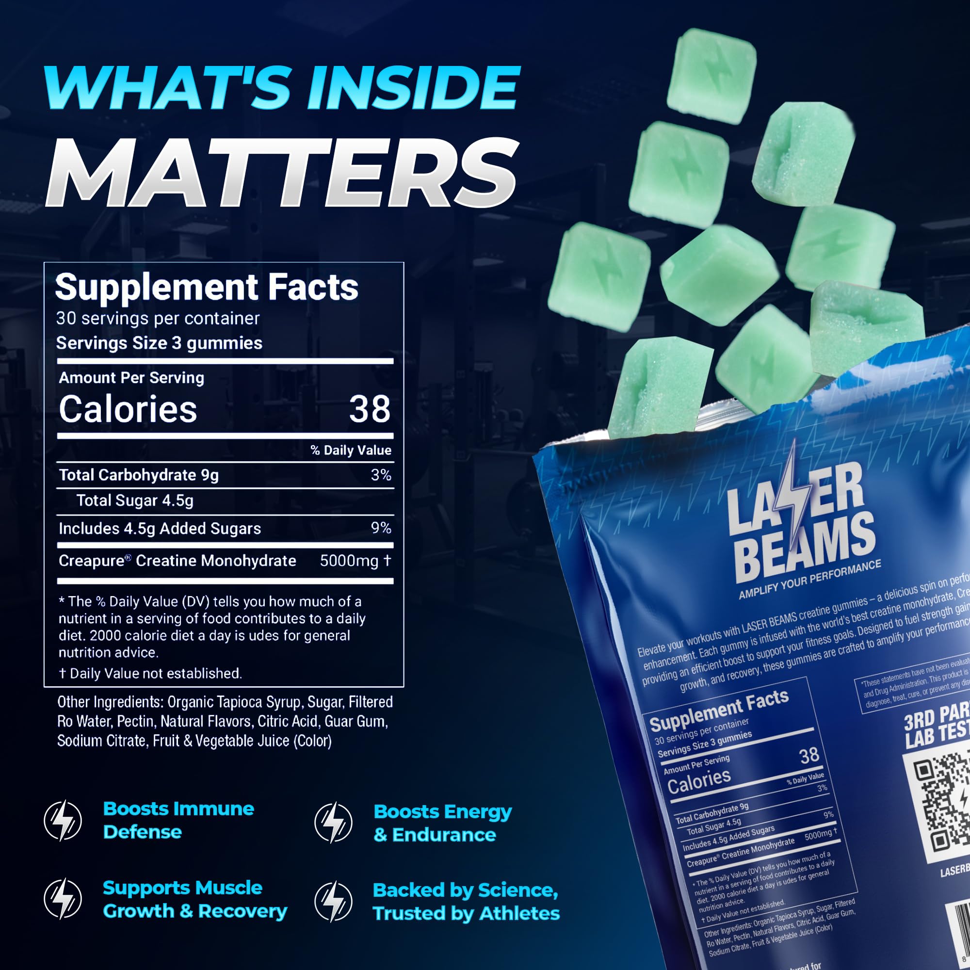 Vegan ingredients and Creapure label on packaging