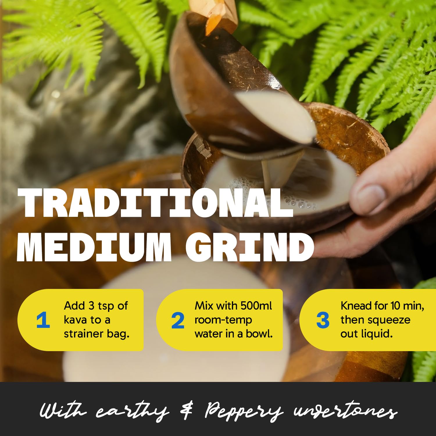 Medium grind kava powder made from lateral kava roots