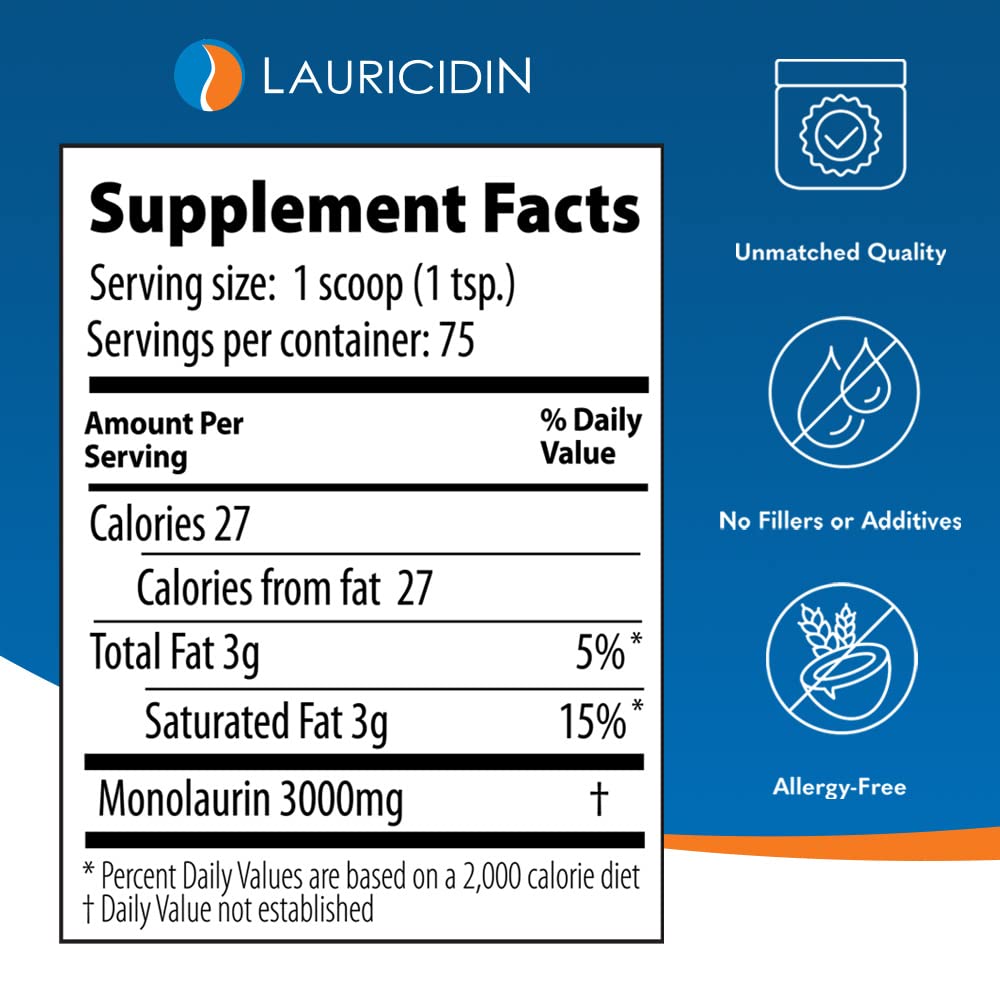 Lauricidin non-GMO gluten-free allergen-free packaging