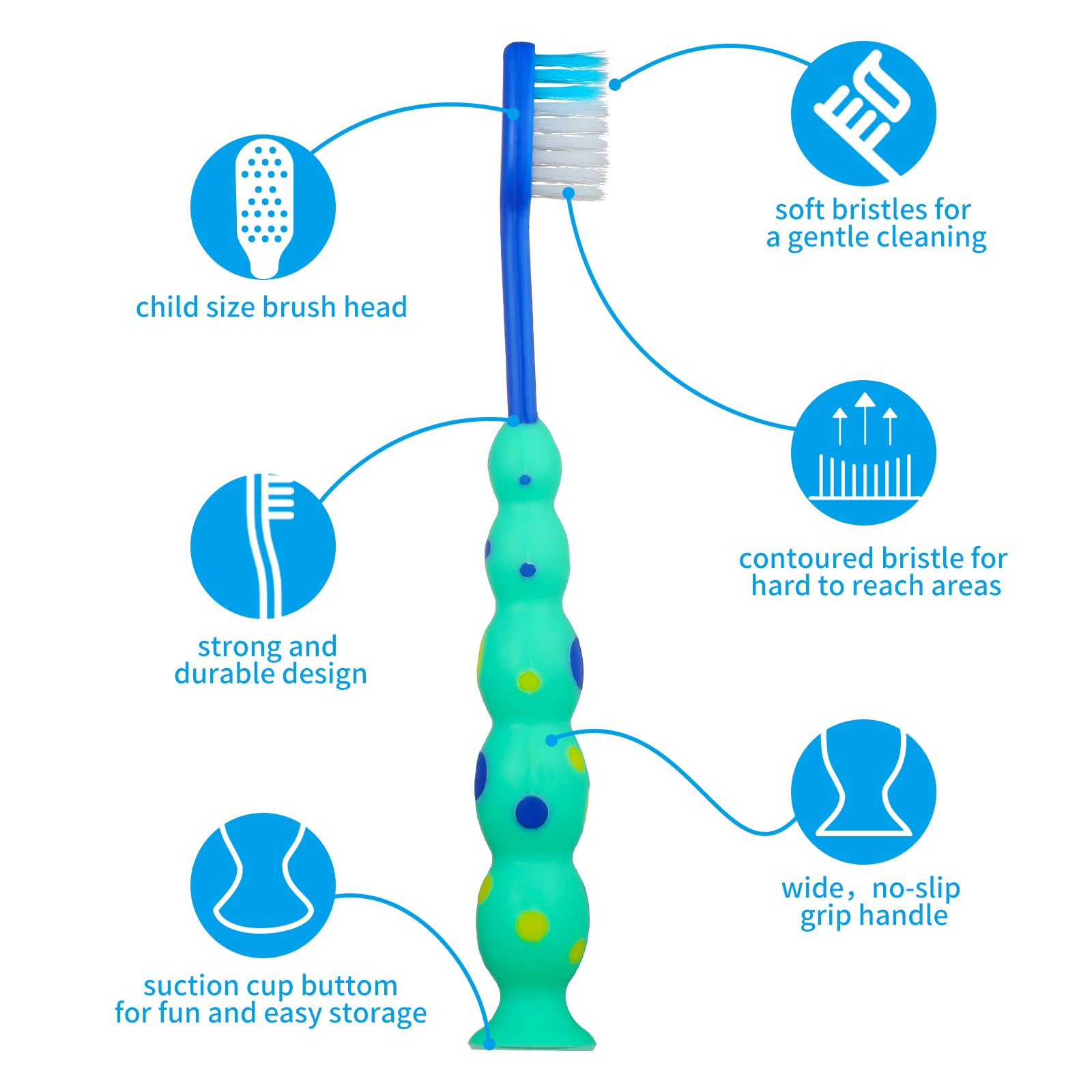 Soft bristle toddler toothbrush head for gentle cleaning