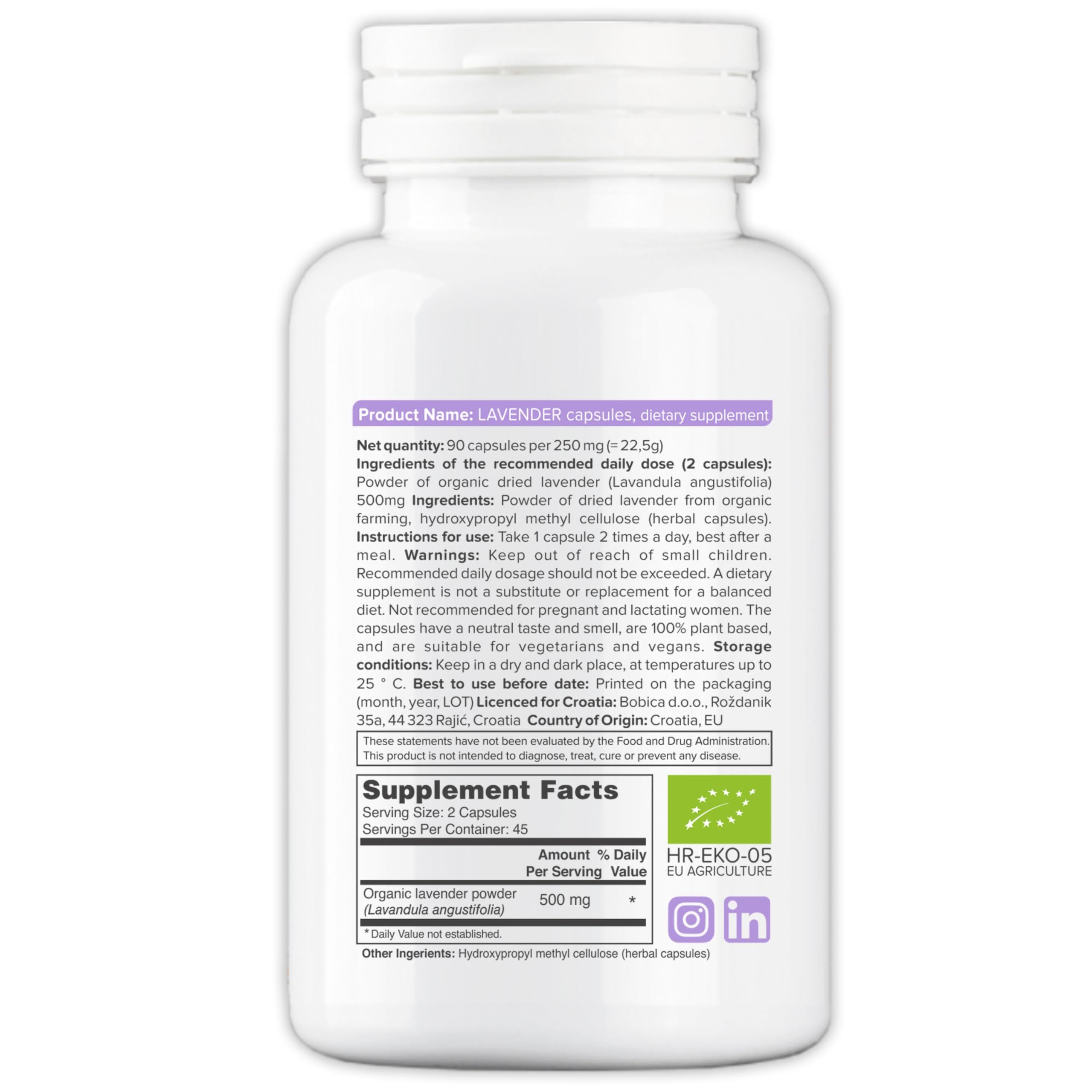 Close-up of lavender capsules showing powder