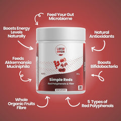 Close-up of ingredients: beet root, cranberry, goji berry, strawberry, and apple peel