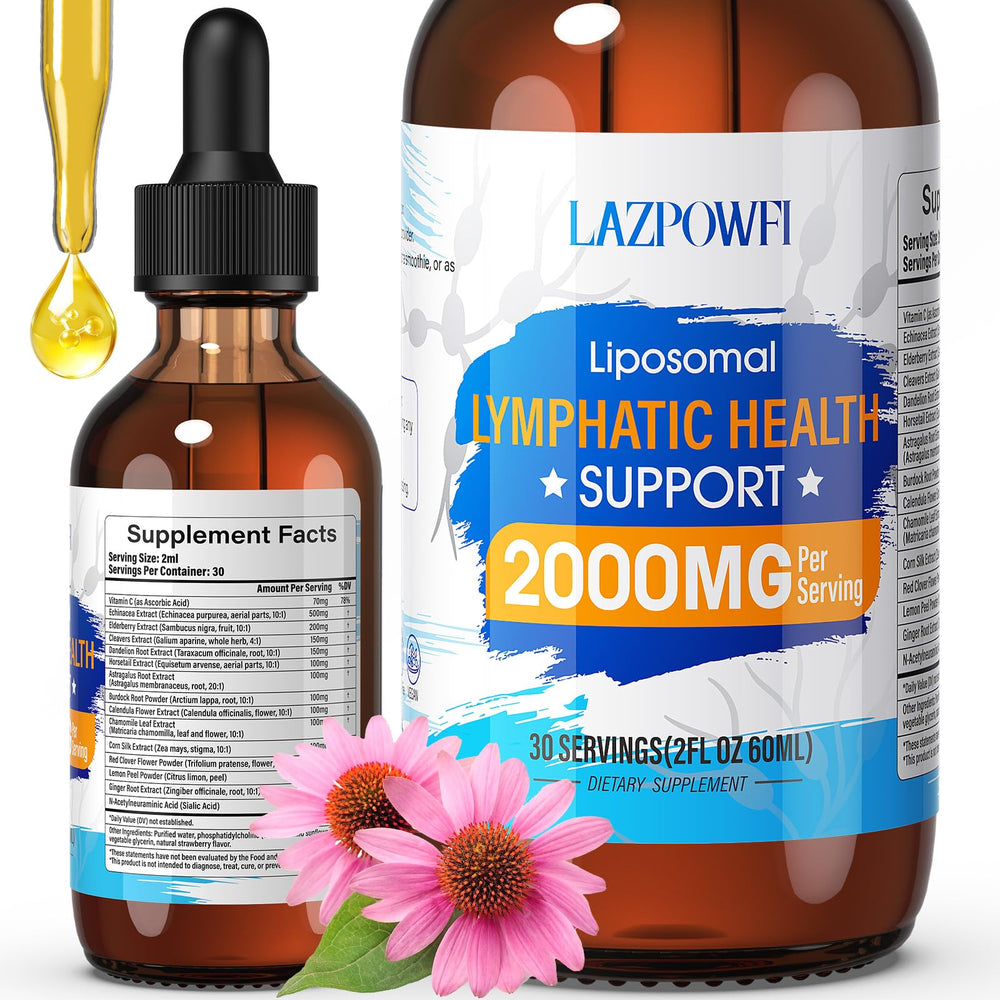 Lazpowfi Liposomal Lymphatic Drops bottle front view with strawberry flavor