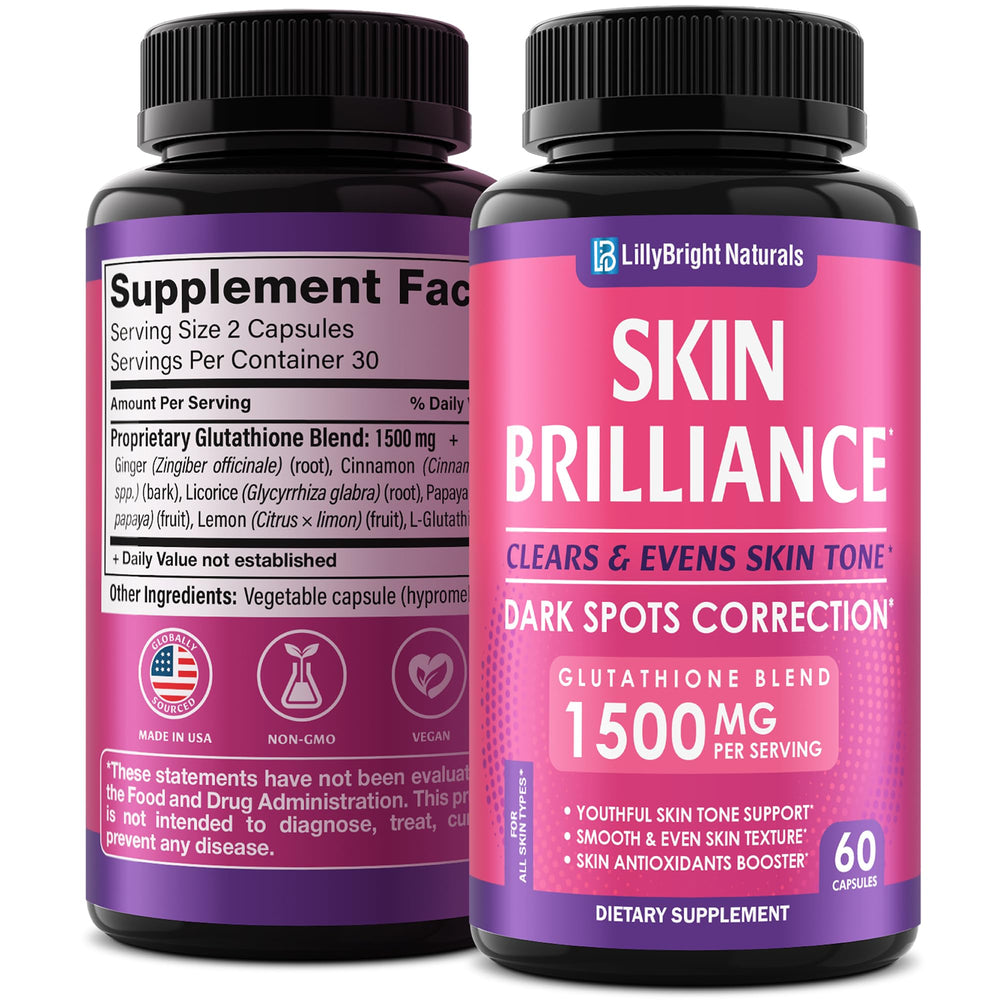 LB Lillybright Naturals Glutathione Capsules bottle showing 1500mg per serving