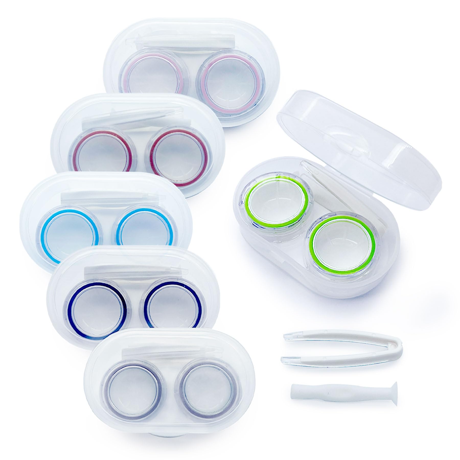 LCFALO 6-pack travel contact lens case with L/R labels and clear lid