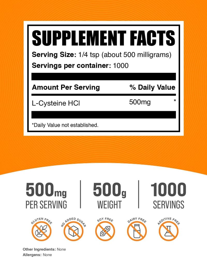 L-Cysteine HCl powder bottle and label