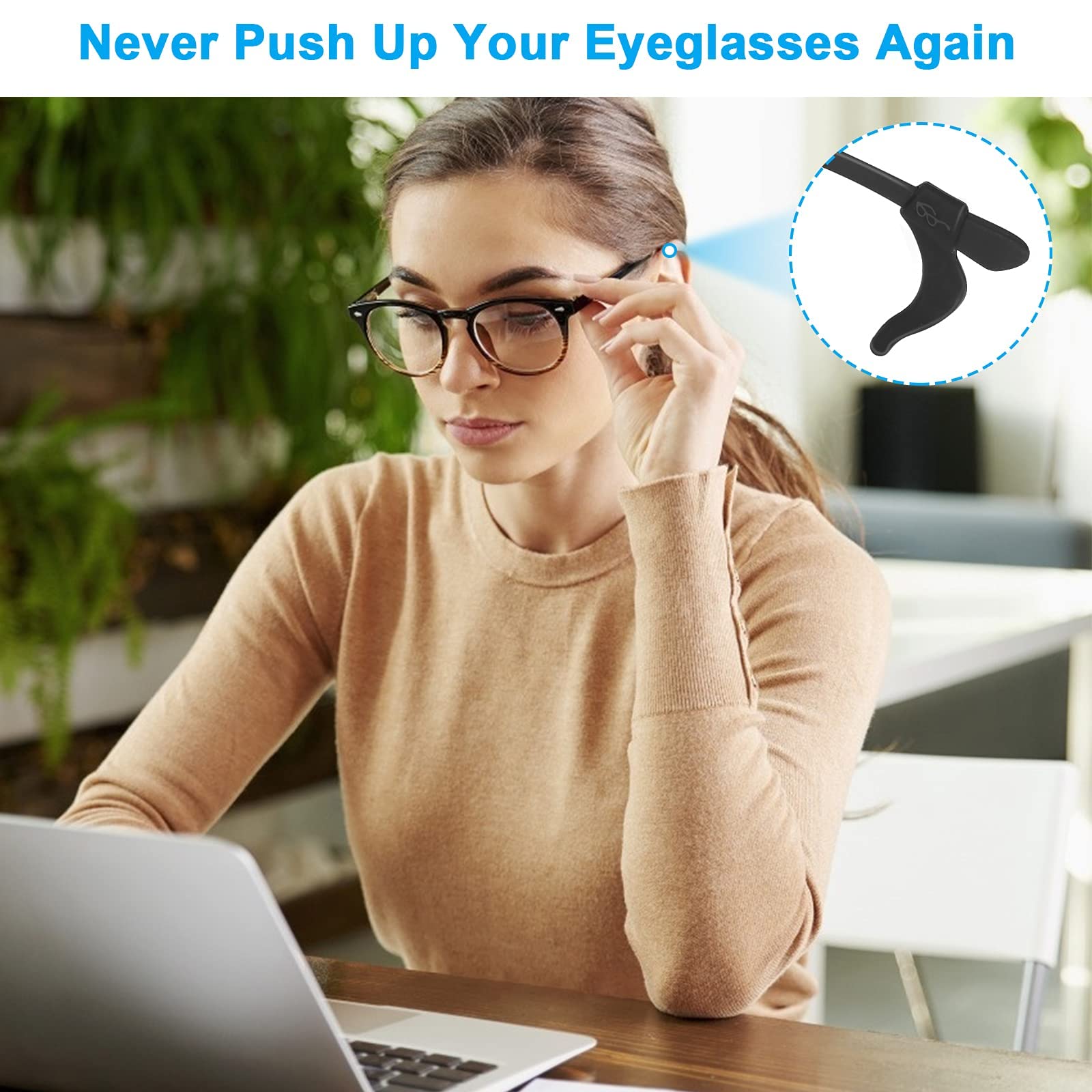 Ergonomic curved design of ear grips on temple