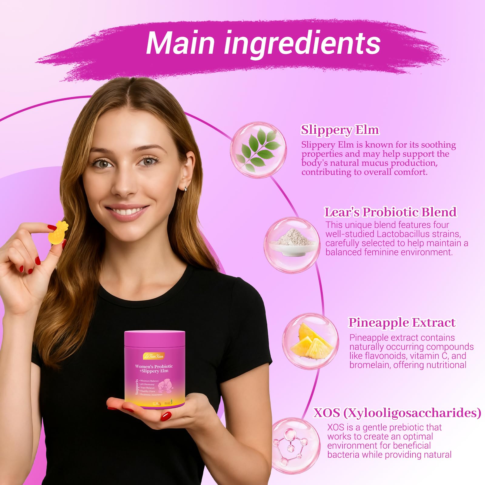 Illustration of prebiotics and cranberry extract ingredients
