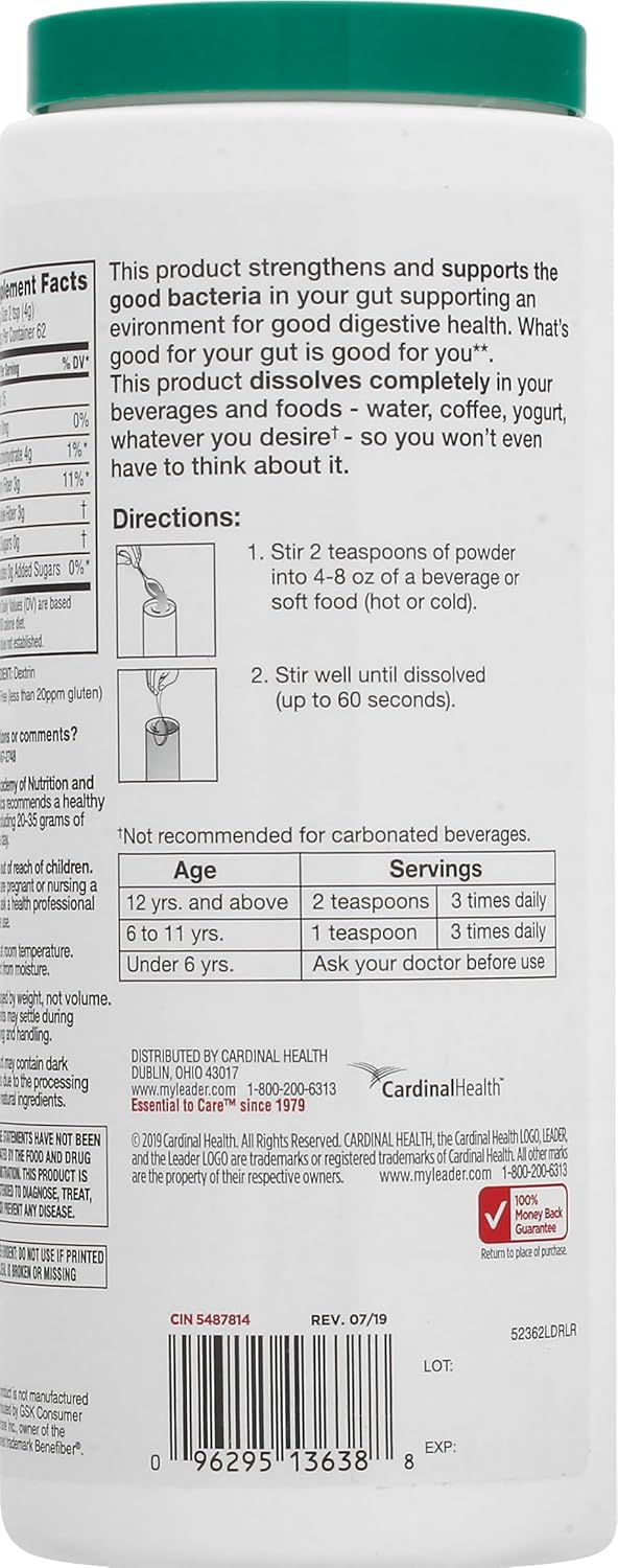 LEADER Prebiotic Fiber Powder 3-pack back label view