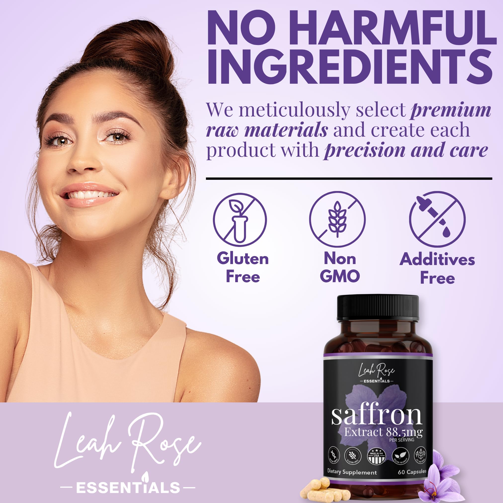 Close-up of saffron capsule showing 88.5 mg extract