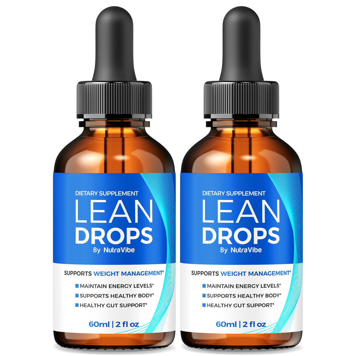 Lean Drops bottle front view with dropper