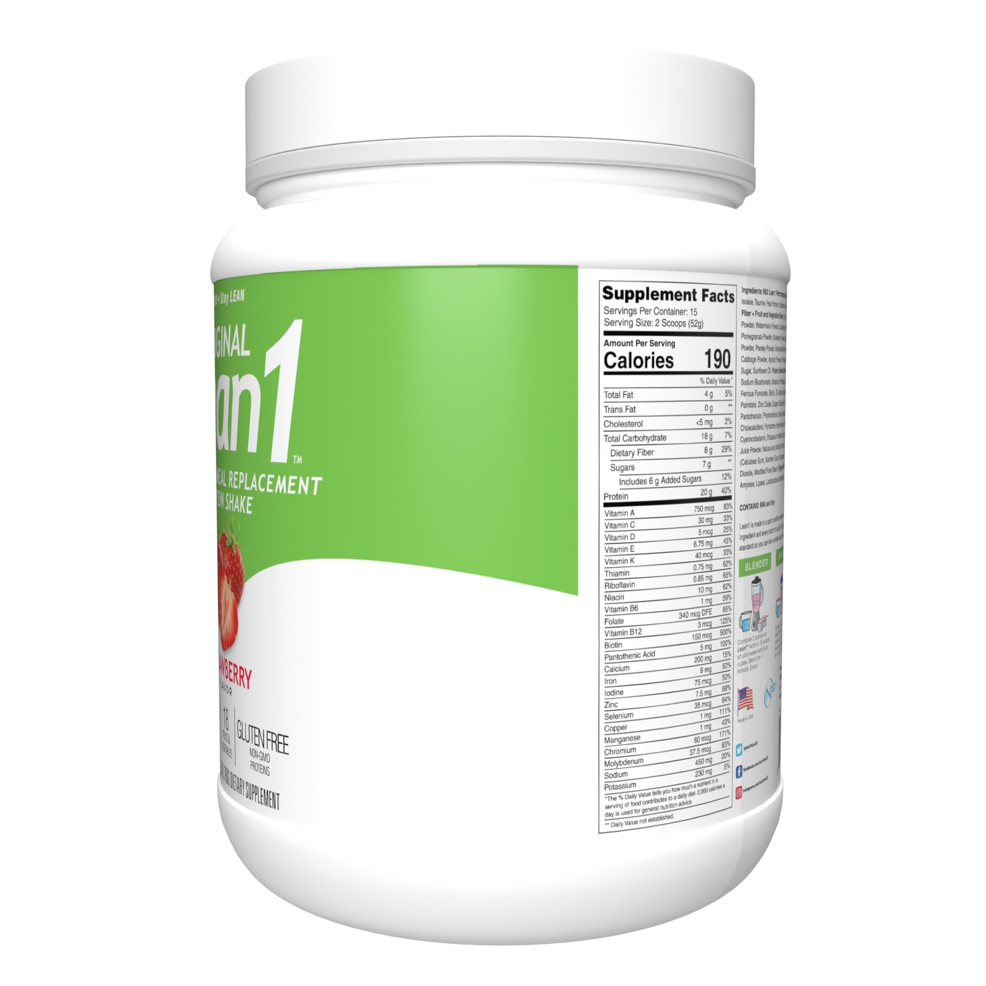 Close-up of Lean1 Strawberry flavor nutrition highlights