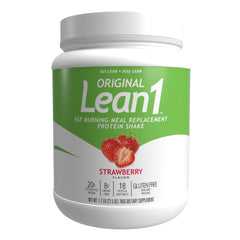 Lean1 Meal Replacement Protein Shake Strawberry Flavor front view in 15-serving tub