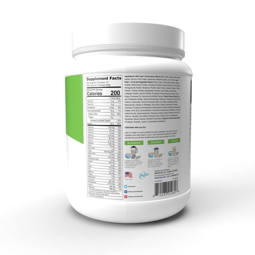 LEAN1 Nutrition53 ingredients bowl, featuring 18 organic fruits and vegetables for varied nutrition.