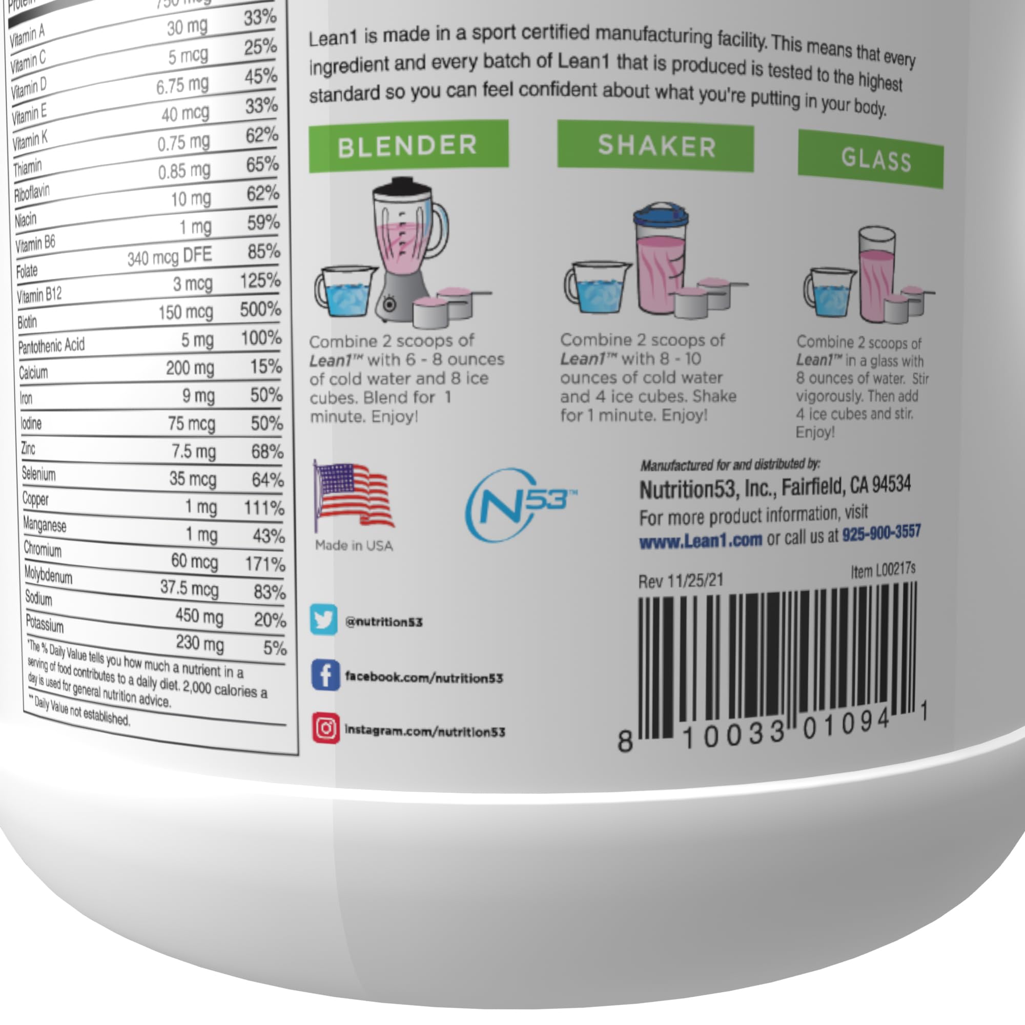 Gluten-free, non-GMO, and soy-free labeling on Lean1 Strawberry