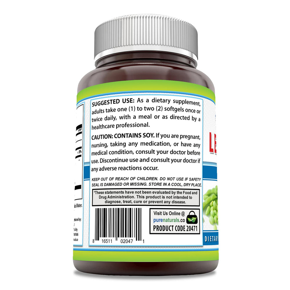 Lecithin 1200 mg softgels packaging showing Non-GMO and Gluten Free seals