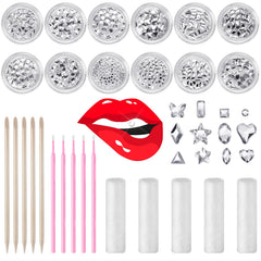 480 white crystal tooth gems arranged in 12 clear round boxes