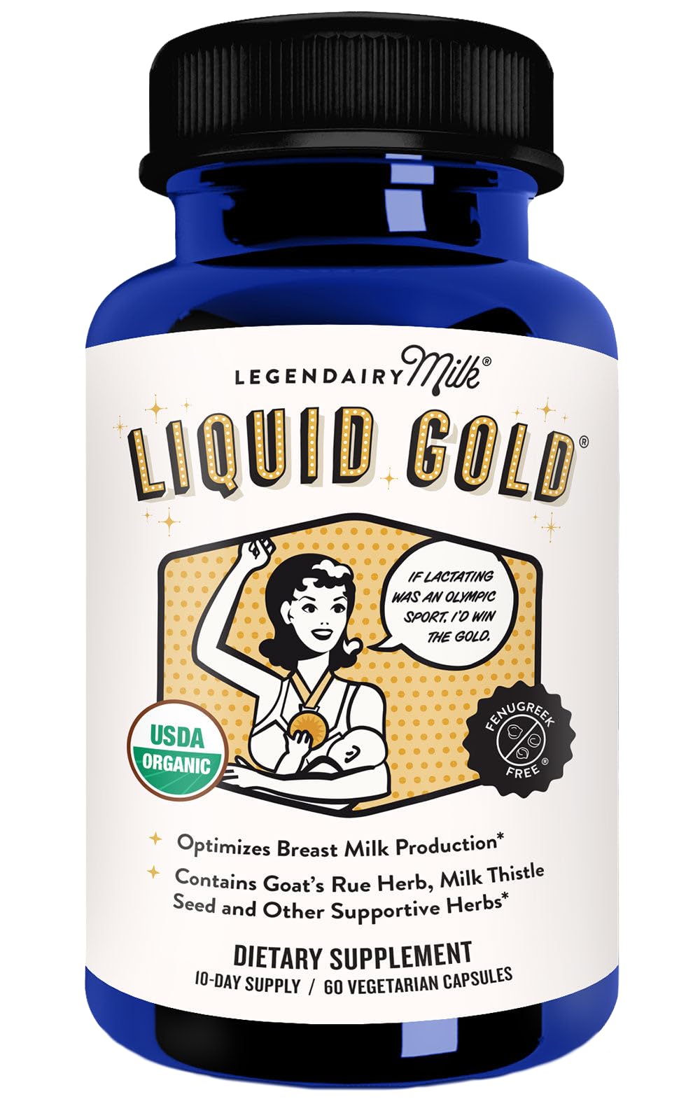 Front view of Legendairy Milk Liquid Gold lactation supplement bottle
